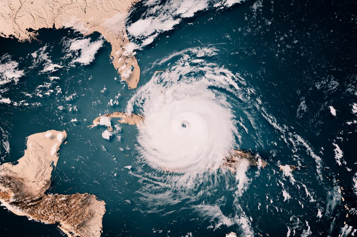 Satellite view of a hurricane approaching the Florida peninsula and Gulf coast